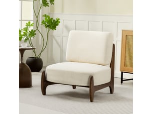 Fauteuil de salon en chenille et bois massif crème 72x73,5x81 cm