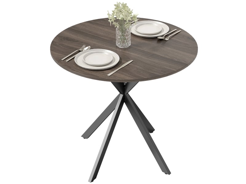  Table à manger ronde pour 2 personnes avec plateau aspect bois et piètement croisé en acier, marron  - Conforama B