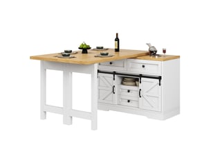 Desserte de cuisine extensible avec placard latéral, tiroirs cachés et plateaux pivotants en mdf pour cuisine blanche