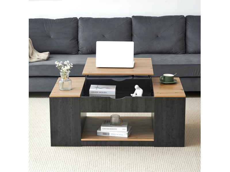  Table basse relevable 109.5x59.7 cm grise et marron effet bois avec rangement  - Conforama E