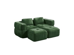 Canapé modulaire 2 places avec 2 poufs et assise profonde - lpospi - accoudoirs larges, polyester vert