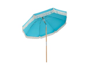 Parasol de plage rond de 170 cm avec mât en bois, parasol d'extérieur inclinable à 30°, 8 baleines et double ventilation.