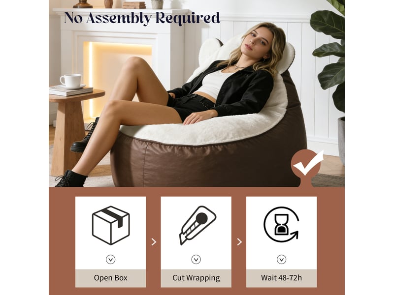  Fauteuil poire modenvie forme ours en flanelle marron 100 x 100 x 94 cm  - Conforama E