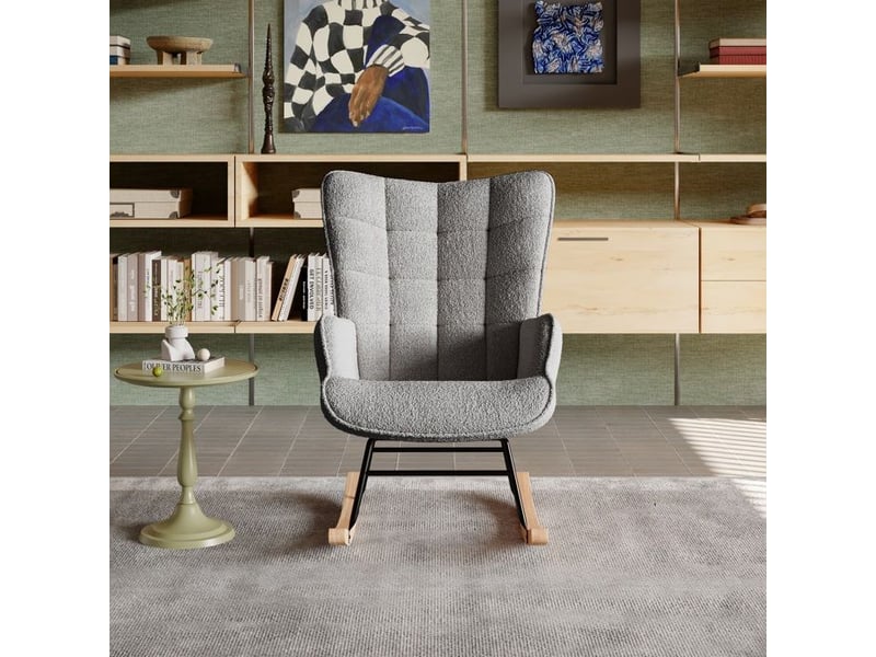  Fauteuil à bascule de salon - anajqaqia - gris foncé - velours peluche  - Conforama B