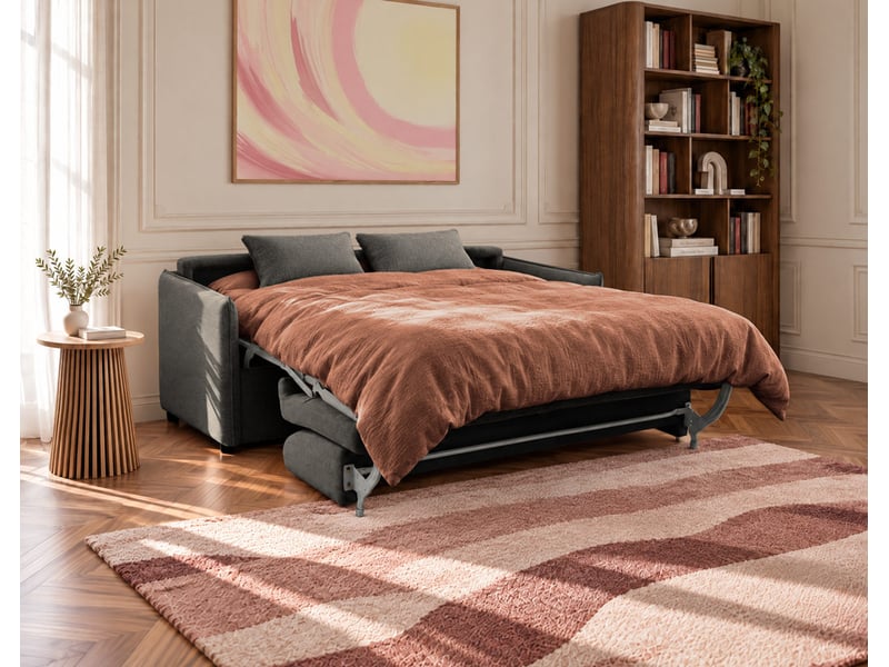  Adele - canapé lit 3 places convertible express couchage quotidien 140x190 cm matelas 14 cm en tissu texturé - best mobilier - gris anthracite ADELE - Conforama D