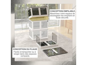 Boîte de rangement pliable et empilable 99l en plastique avec couvercle et 4 roulettes, blanc, accès à 5 côtés