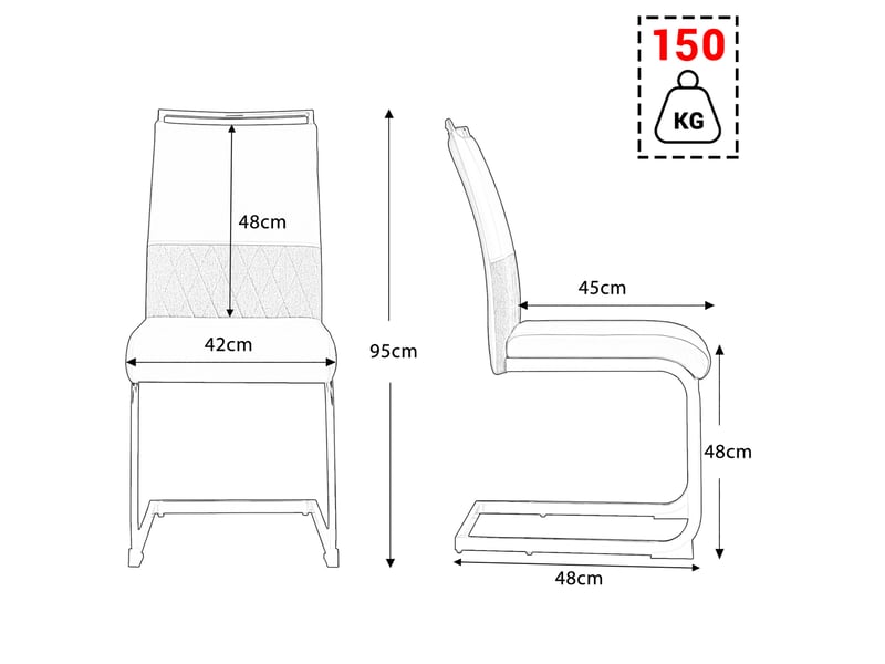  Lot de 6 chaises de salle à manger modernes 42x45 cm dossier haut polyuréthane métal noir  - Conforama C