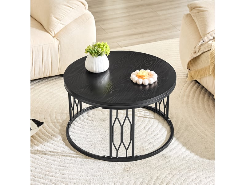  Table basse 70x70x40,5 cm, style contemporain, meuble d'appoint, aménagement salon, pour salon, en mdf et métal, noir  - Conforama B