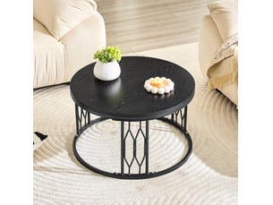 Table basse 70x70x40,5 cm, style contemporain, meuble d'appoint, aménagement salon, pour salon, en mdf et métal, noir