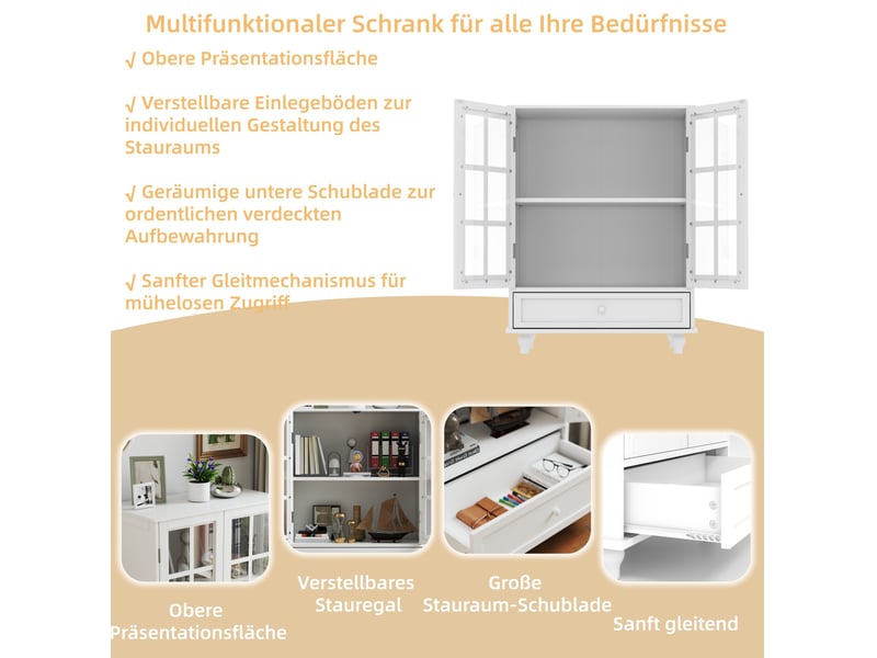 Buffet 71x38x93 cm portes vitrées mdf blanc - Conforama D