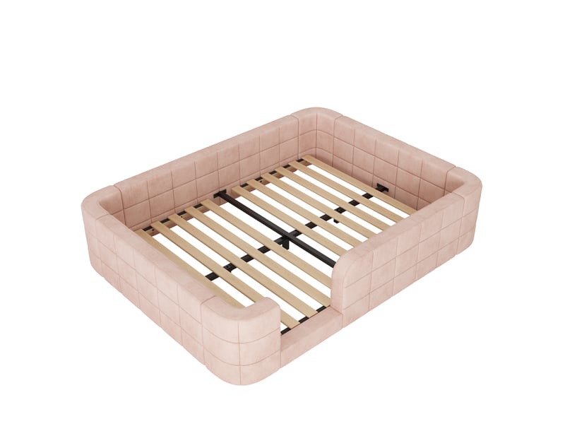  Lit bas rembourré rose 140 × 190 cm, chenille et sommier inclus Fay Lum - Conforama W