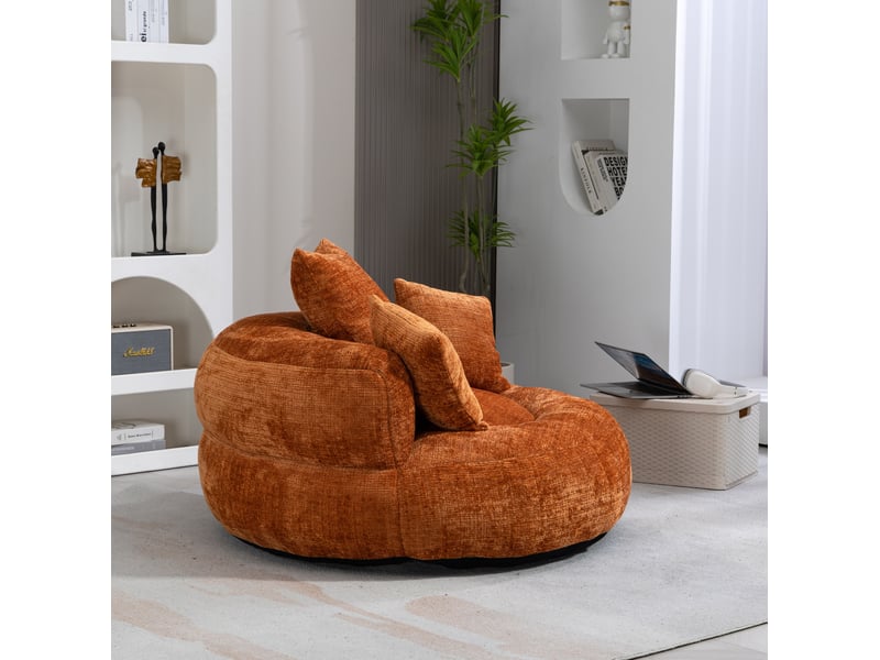  Fauteuil relax fixe en tissu orange avec dossier enveloppant, 3 coussins et assise souple pour se détendre  - Conforama E