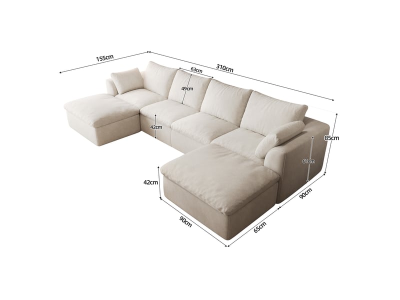  Canapé nuage panoramique en u 6 places 310x155x83 cm en tissu beige blanc  - Conforama C