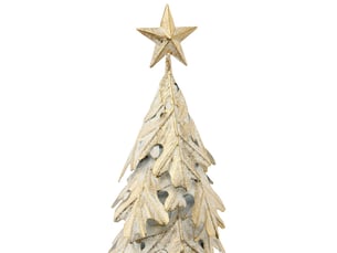 Sapin de noël décoratif en métal or et blanc h. 90 cm