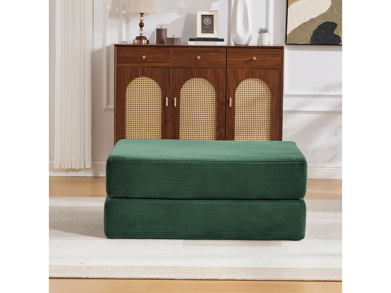 Pouf convertible en velours côtelé, fauteuil pliable modulable, assise mousse confortable - Conforama B