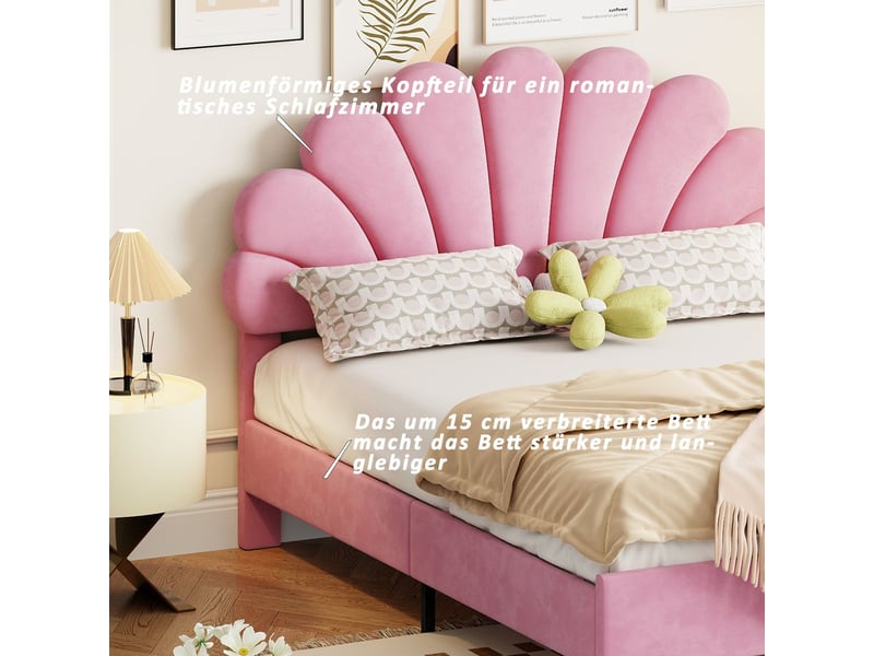  Lit capitonné 140x200, avec tête de lit fleurie design premium et velus doux pour la peau lit double  - Conforama D