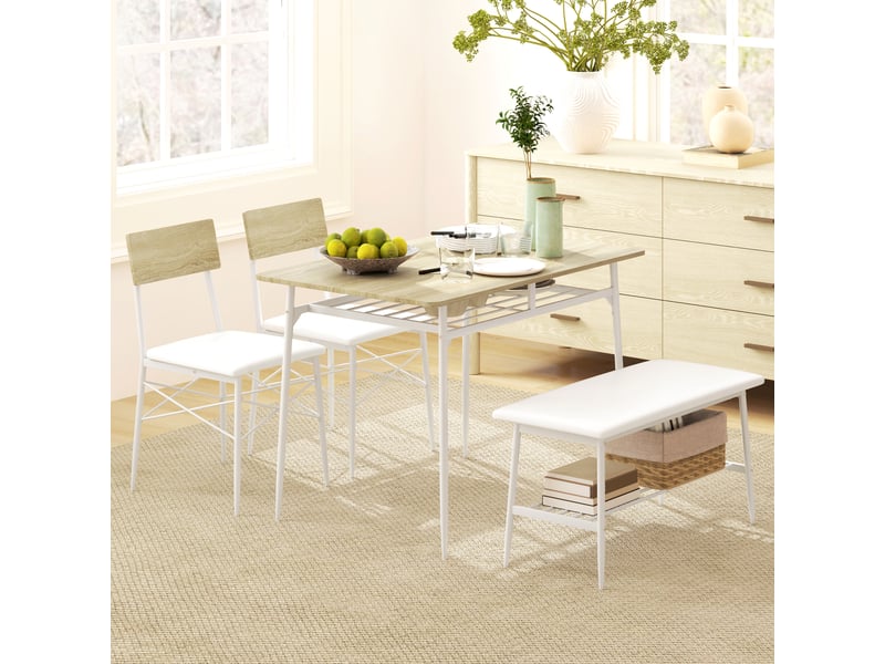  Ensemble table et chaises avec 1 table, 2 chaises et 1 banc  - rangements - acier, mdf et similicuir - chêne  - Conforama B