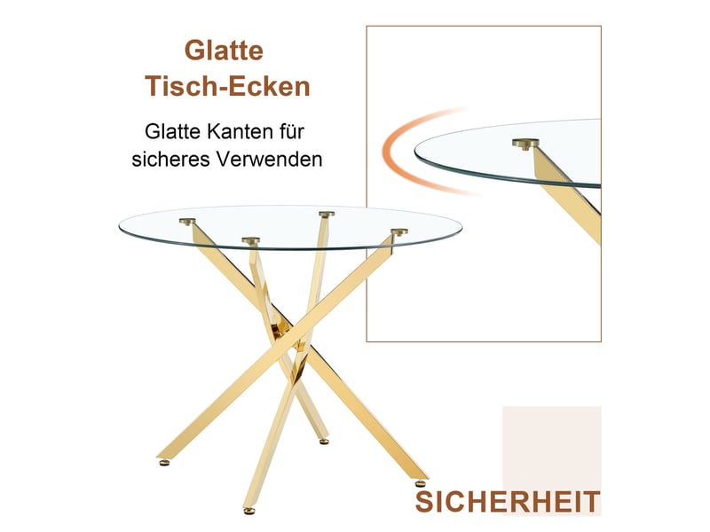  Table à manger ronde,88x88x75 cm,2 à 4 places,verre trempé et métal,doré  - Conforama D