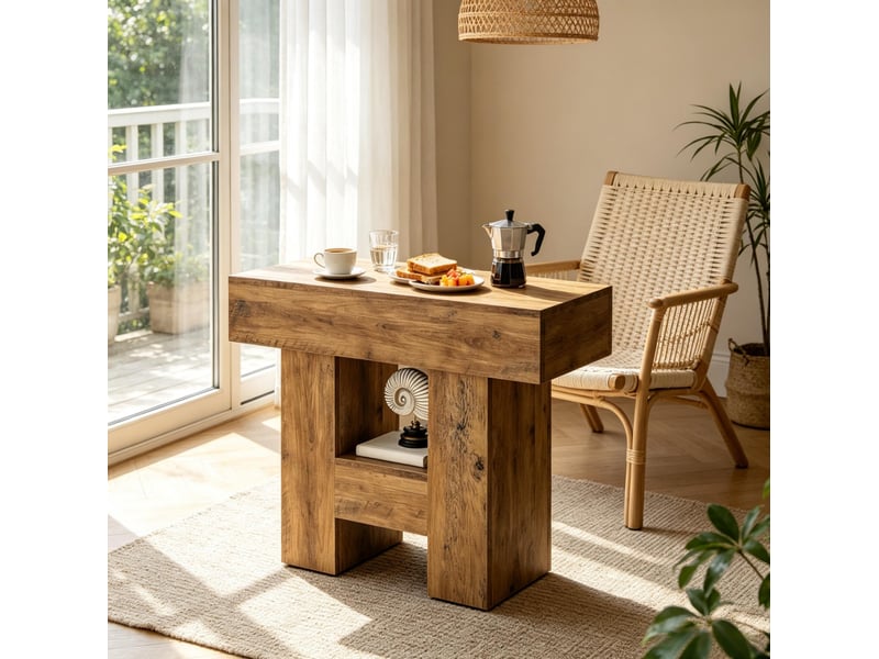  Table d'appoint tcqpz avec étagère ouverte 80 x 30 x 50 cm mdf marron  - Conforama B
