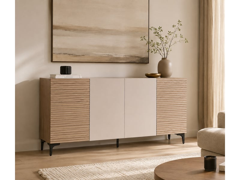 Buffet hwc-q84, commode, portes à structure 3d, compartiments de rangement, mdf mélaminé, 80 x 160 x 42 cm - aspect noyer clair - Conforama B