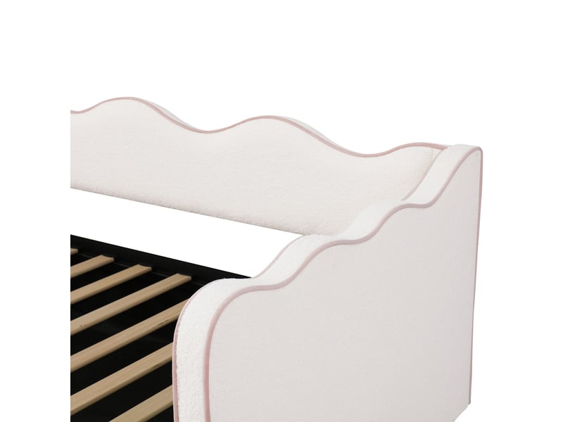  Canapé-lit 90 x 200 cm rangement hydraulique lit rembourré banquette de jour prise usb intégrée dossier revêtement bouclé beige  - Conforama D