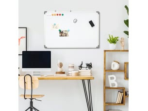 Tableau blanc magnétique blanc et argenté 90 x 60 cm avec 4 marqueurs, 1 effaceur, 10 aimants, pour bureau