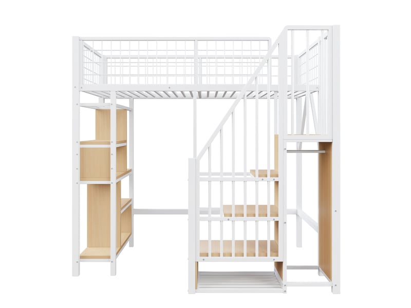 Lit mezzanine en métal blanc 90x200 cm, lit avec escalier et rangement intégré, structure robuste pour chambre adulte et enfant. - Conforama A