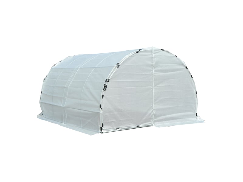  Serre de jardin tunnel surface sol 12 m² 4l x 3l x 2h m châssis tubulaire renforcé 25 mm double porte avec poignées blanc  - Conforama D