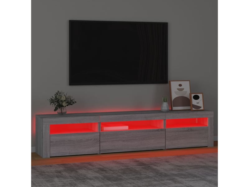 Meuble tv - banc tv - meuble de rangement avec lumières led sonoma gris 195x35x40 cm - Conforama E