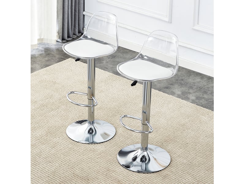  Tabouret de bar pivotant réglable avec dossier ergonomique et repose-pieds, en métal et plastique, blanc et argent  - Conforama C