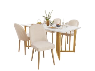 Lot de 4 chaises de salle à manger en velours beige pieds en métal doré