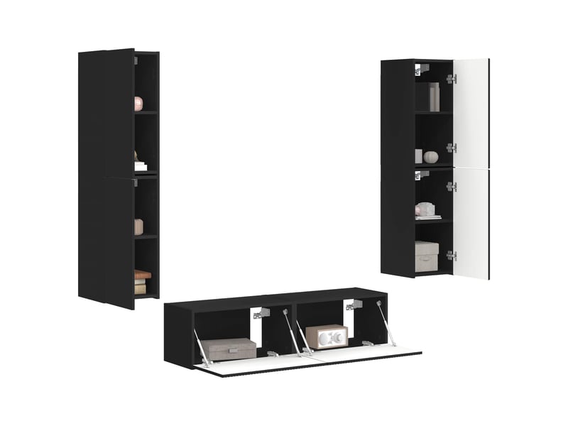 Ensemble meuble tv - banc tv - meuble de rangement 6 pcs noir bois d'ingénierie  - Conforama C