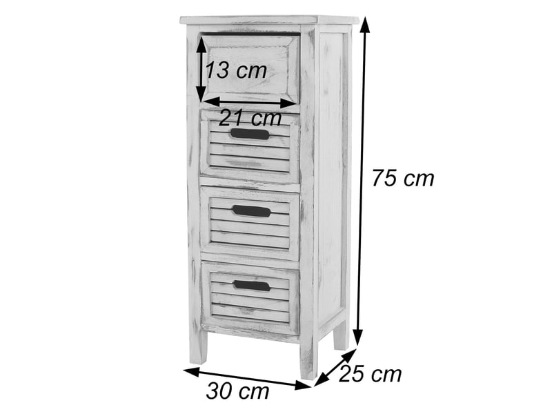  Commode, table d'appoint, armoire, 4 tiroirs, 30x25x74cm, shabby, vintage - gris  - Conforama C