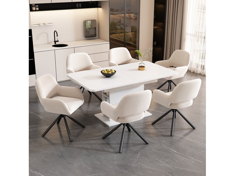  Lot de 6 chaises de salle à manger pivotantes en velours beige avec accoudoirs  - Conforama B