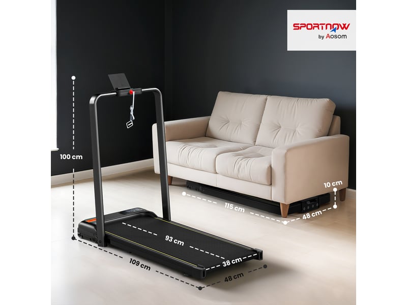  Tapis de marche 2 en 1, tapis de course pliable inclinaison à 10% 6 kmh, moteur 2,0 hp, télécommande 109x48x100cm noir  - Conforama E