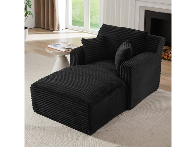  Méridienne noir en velours côtelé - canapé lounge confortable sans montage pour salon moderne  - Conforama E