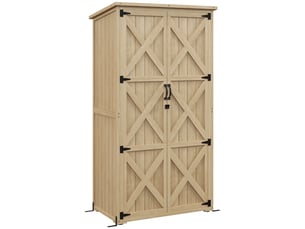 Armoire de jardin abri de jardin 2 portes croisillons 2 étagères toit bitumé bois sapin pré-huilé