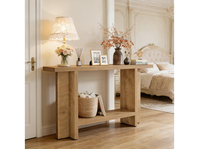  Table console avec étagère de rangement en mdf marron 150x30x80 cm  - Conforama D