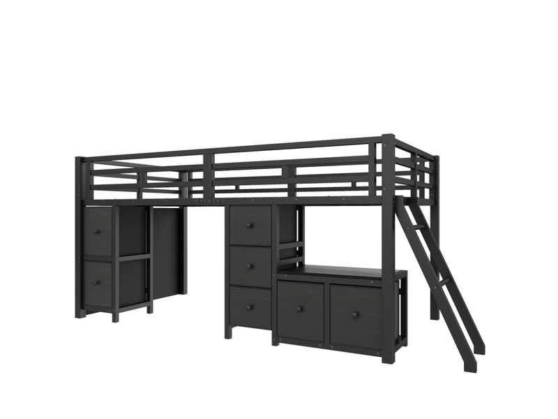  Lit surélevé 90x200 cm avec 7 tiroirs et éclairage led mdf métal noir sans matelas  - Conforama A