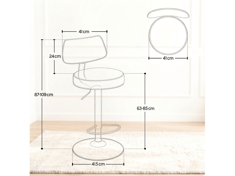  Lot de 2 tabourets de bar 41x41x97-109 cm hauteur réglable, chaise de bar, assise polyuréthane (pu), couleur anthracite  - Conforama C
