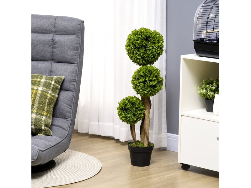  Plante artificielle buis 90 cm vert clair avec pot lesté et protection uv, idéale en intérieur comme en extérieur  - Conforama B
