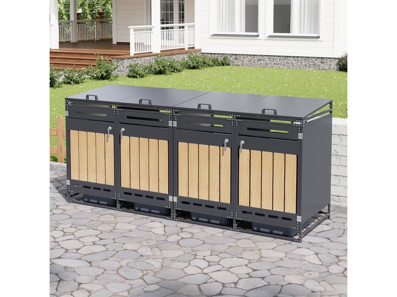  Armoire poubelle 4 compartiments, couvercles hydrauliques, façade imitation bois, ventilation perforée, fer antirouille, serrure individuelle  - Conforama W