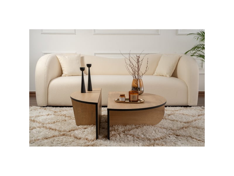 Tables basses gigognes en bois mdf mélaminé chêne miel et noir 90 x 60 x 30 cm lot de 2 - Conforama D