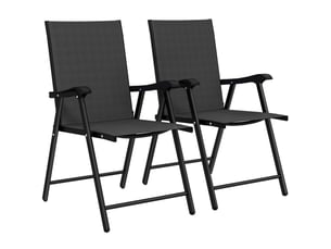 Lot de 2 chaises de jardin pliantes 58x62x97 cm dossier haut avec accoudoirs métal noir