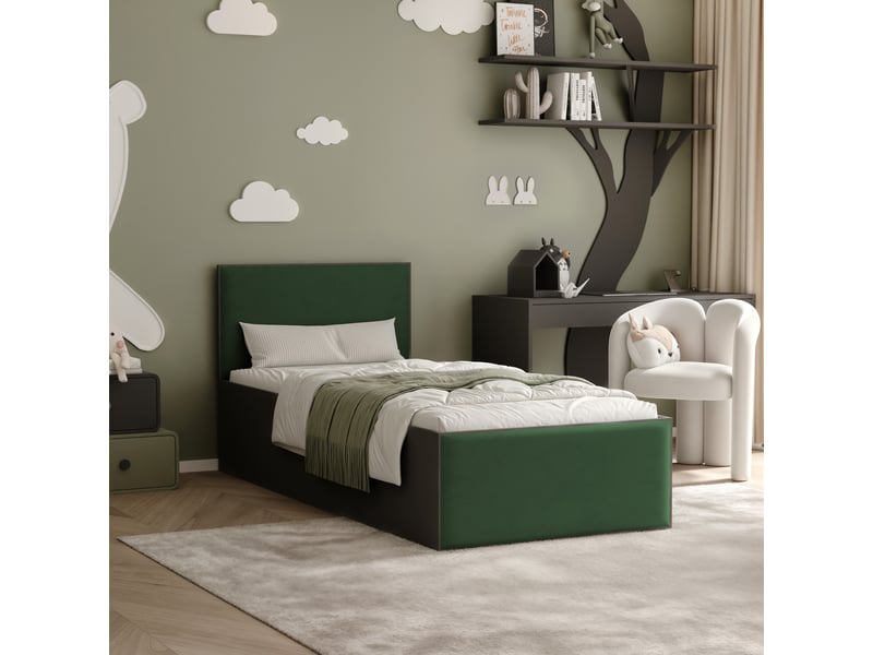 Lit coffre sashi - 90x200 cm - avec matelas - tissu velours - noir vert foncé SASHI - Conforama B