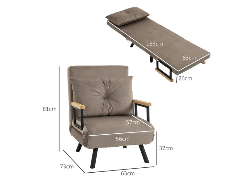  Fauteuil convertible brun clair en aspect velours, dossier réglable 5 positions, 63 x 73 x 81 cm  - Conforama C