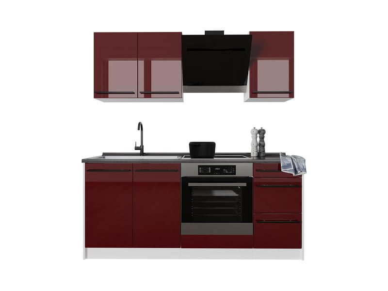 Vicco cuisine, rouge brillantblanc, 180cm plan de travail marbre - Conforama E