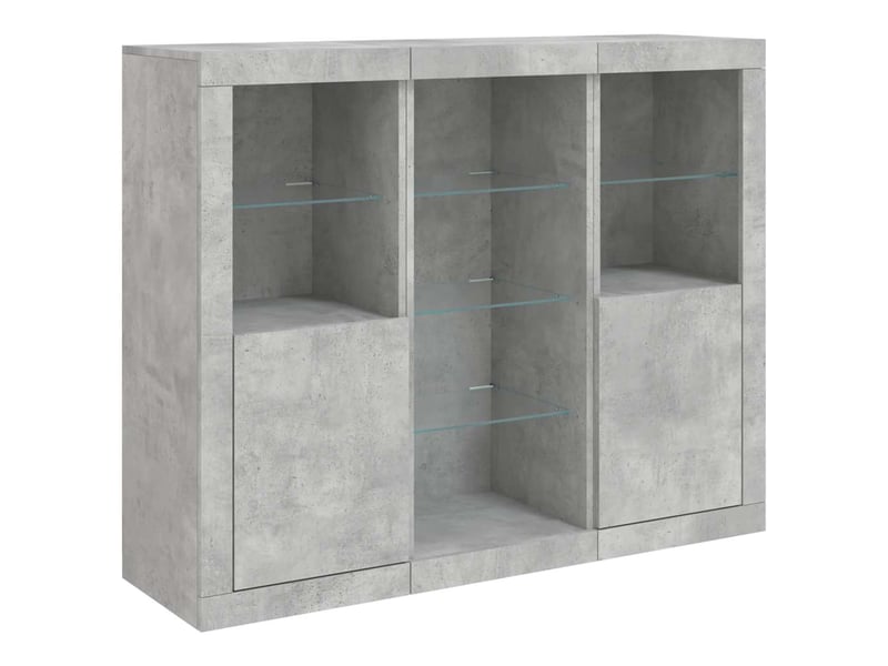 Buffets avec lumières led 3 pcs - bahut - meuble de rangement gris béton bois d'ingénierie - Conforama E