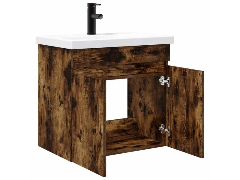 Meuble de rangement salle de bain avec robinet chêne fumé shl1166 - Conforama D