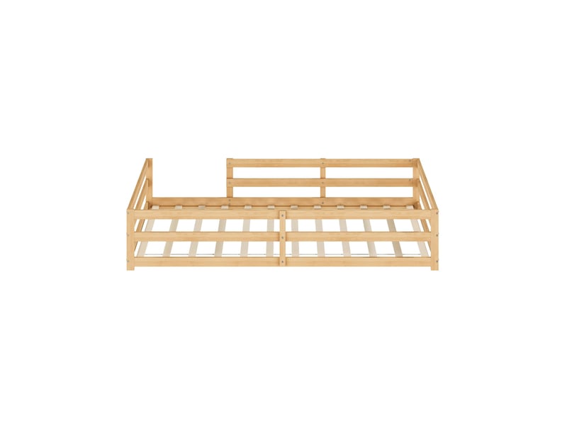 Lit enfant 140x200 cm - lit au sol 140x200 cm - avec barrière de sécurité - facile à assembler - bois de pin - naturel - Conforama A